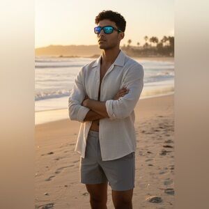 Men’s Polarized Black Sunglasses with Blue Lenses NIP